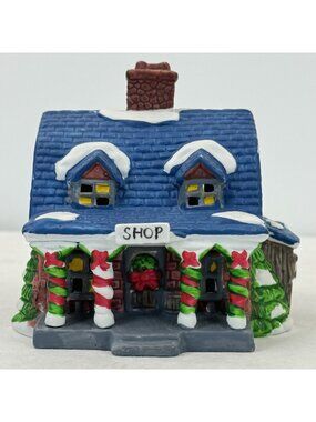 Vtg Lotus Ceramic Holiday Village Miniature Shop 4" Snowy Roof Festive Christmas